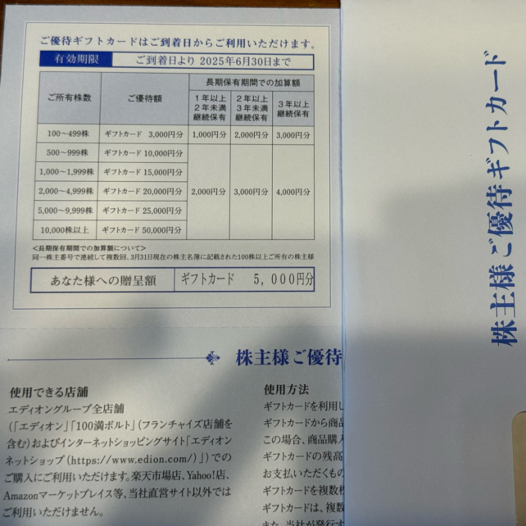 エディオン 株主優待 チケットの優待券/割引券(ショッピング)の商品写真