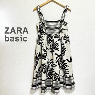 ザラ(ZARA)のZARA BASIC ザラベーシック　ワンピース　ミニ　葉柄　ブラウン　袖なし(ミニワンピース)