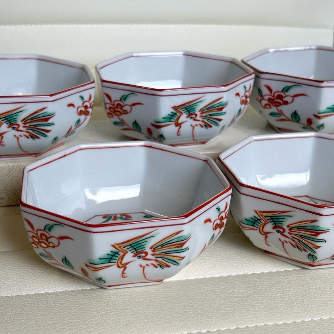 たち吉 - たち吉 赤絵花鳥 金彩 八角小鉢揃え 5枚セット 鳳凰 たち吉 - たち吉 赤絵花鳥 金彩 八角小鉢揃え 5枚セット 鳳凰
