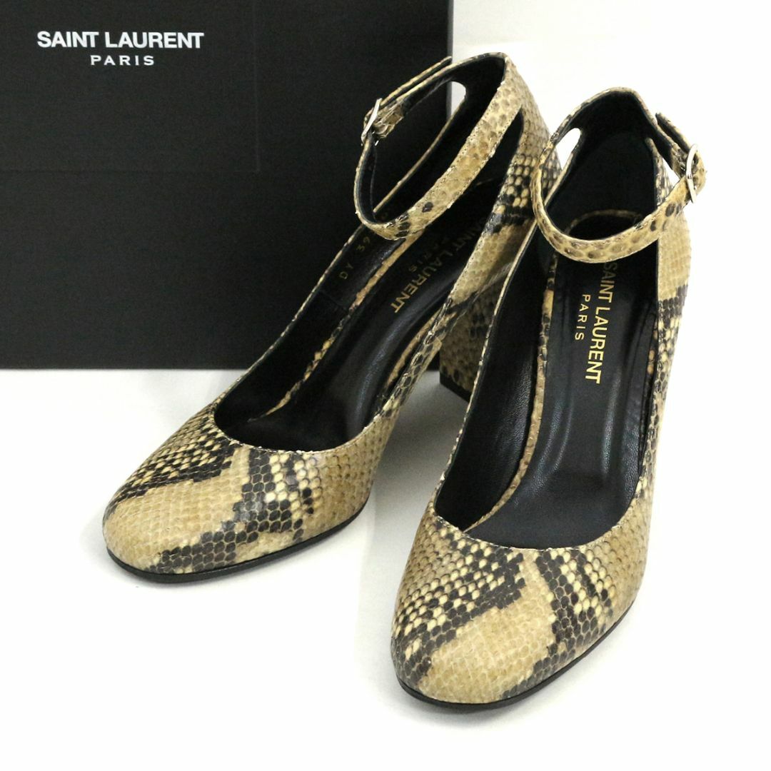 Saint Laurent - サンローランパリ パイソンエンボスレザーチャンキーヒールパンプス