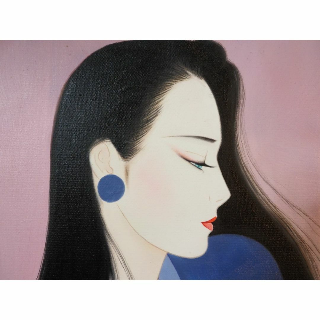 人物画 油絵 鶴田一郎 美人画 F6 額付き 手描き 肉筆