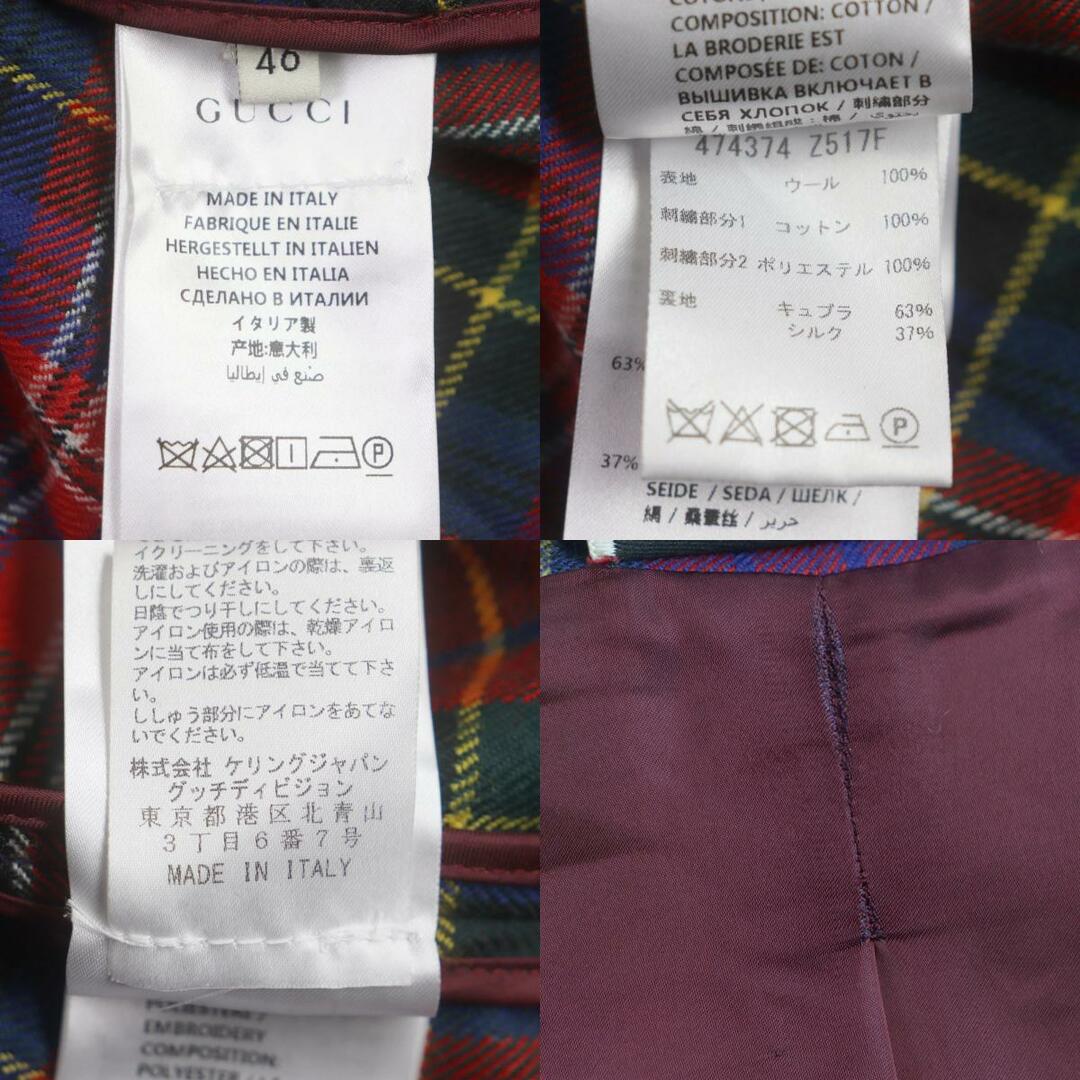 GUCCI - 極美品▽GUCCI グッチ 474374 ウール チェック柄 刺繍 GUCCI - 極美品▽GUCCI グッチ 474374 ウール チェック柄 刺繍