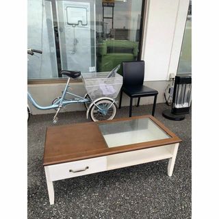 ジャンク品】引き出し付き 括ら ガラスコーヒーテーブル ジャンク品】引き出し付き 括ら ガラスコーヒーテーブル