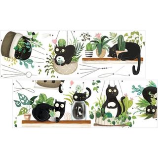 植木鉢の壁のステッカー サボテン グリーンポット ブラックキャット(その他)