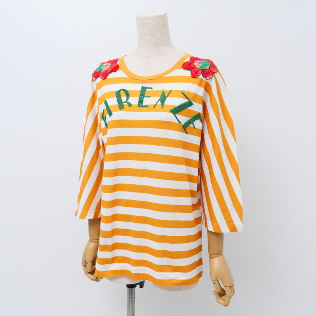 DOLCE&GABBANA - DOLCE&GABBANA ドルチェアンドガッバーナ カットソー サイズ38 フラワー ビーズ ロゴ装飾 Tシャツ ボーダー イタリア製 ブランド古着【中古】20240617/RA0117
