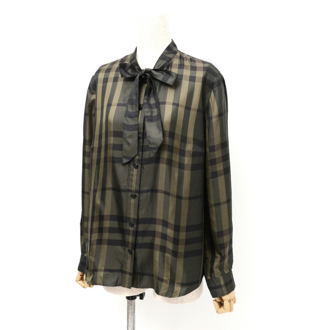 BURBERRY - ■美品■BURBERRY バーバリー ブラウス サイズ44 チェック柄 リボンタイ シルクブラウス シャツ ブランド古着【中古】20240617/RA0131