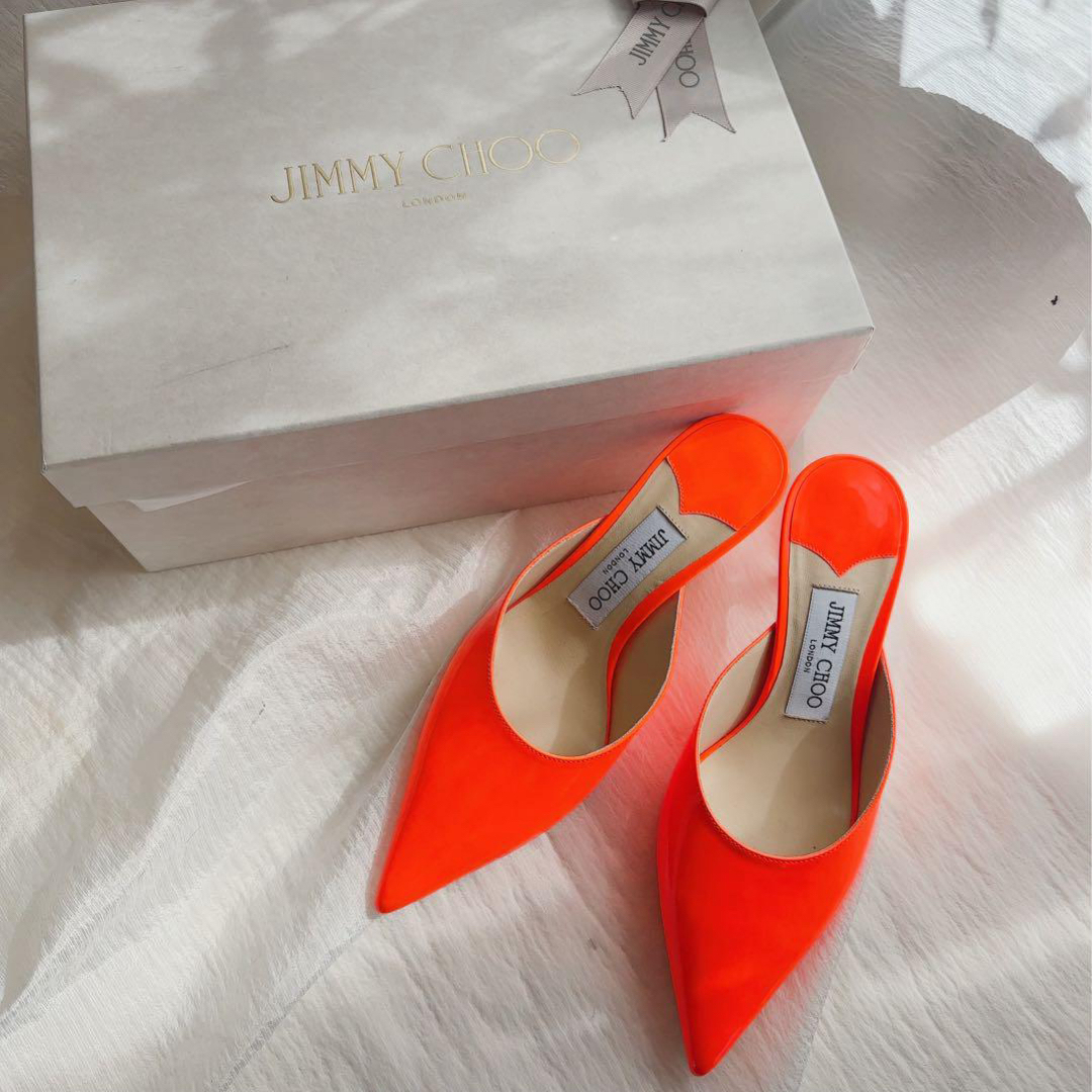 新品jimmychooネオンオレンジパンプスミュールミ 新品jimmychooネオンオレンジパンプスミュールミ