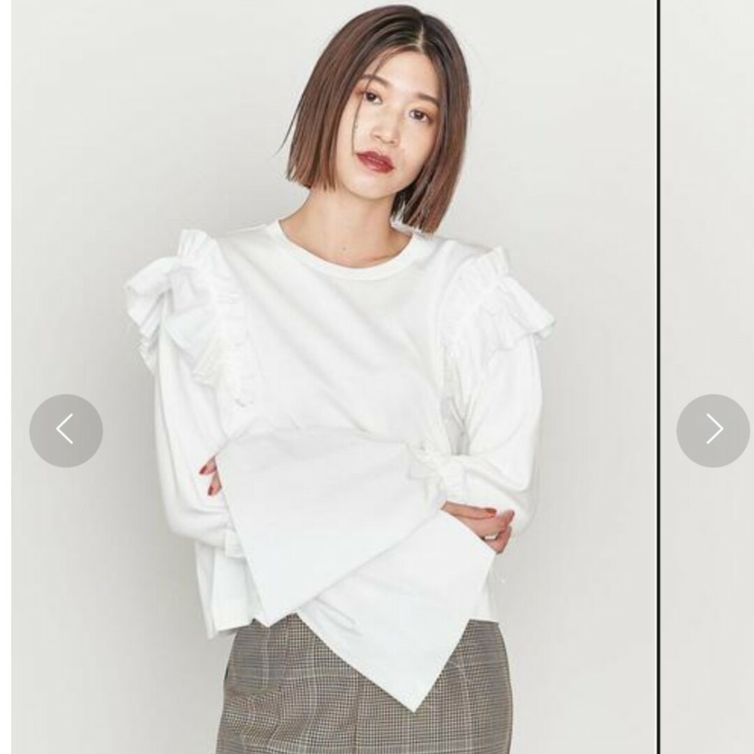ASTRAET>フライス フリル コンビスリーブ カットソー ホワイト 白 ASTRAET>フライス フリル コンビスリーブ カットソー ホワイト 白
