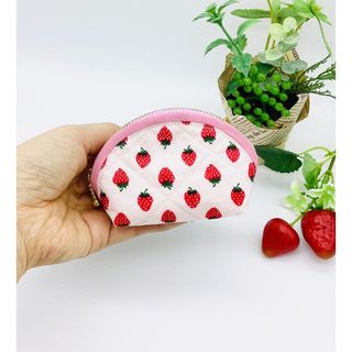 【再販】ミニポーチ☆いちご柄（ピンク）小銭入れ　イヤフォンケース(ポーチ)