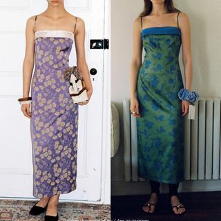 アメリヴィンテージ(Ameri VINTAGE)のFulfilForU オリエンタル ジャガード キャミソールワンピース 花柄 (ロングワンピース/マキシワンピース)
