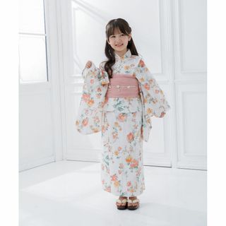 新品 浴衣 ゆかた セット 浴衣セット キッズ 花 オレンジ Y4-83 150(甚平/浴衣)