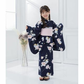 新品 浴衣 ゆかた セット 浴衣セット キッズ 子ども 紺 青 花柄 120(甚平/浴衣)