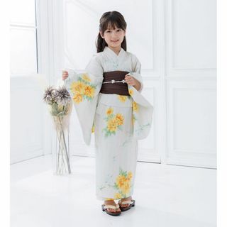 新品 浴衣 ゆかた セット 浴衣セット キッズ 子ども 白 ひまわり 花 130(甚平/浴衣)