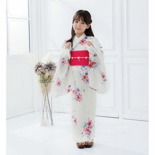 アンダンテ(ANDANTE)の新品 浴衣 ゆかた セット 浴衣セット キッズ 子ども  白 140 Y4-95(甚平/浴衣)