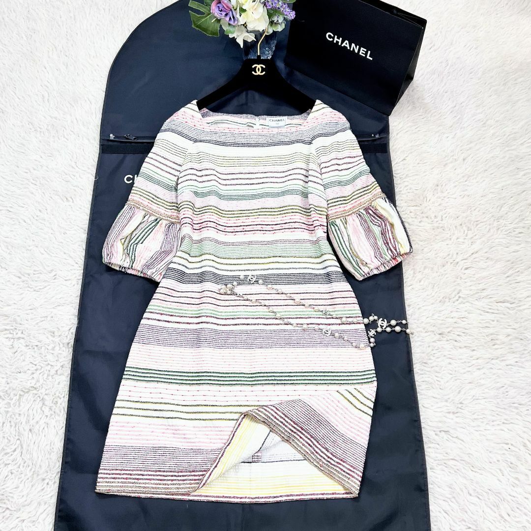 ☆CHANEL☆美品☆チェーントリム☆サマーツイード☆刺繍☆ワンピース ☆CHANEL☆美品☆チェーントリム☆サマーツイード☆刺繍☆ワンピース