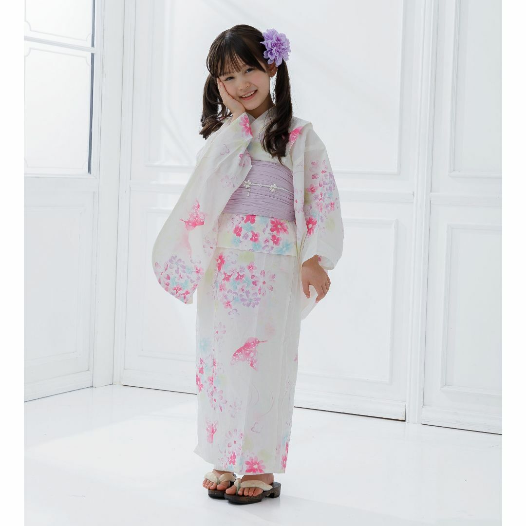 新品 浴衣 ゆかた セット 浴衣セット キッズ 子ども 白 蝶 花 140