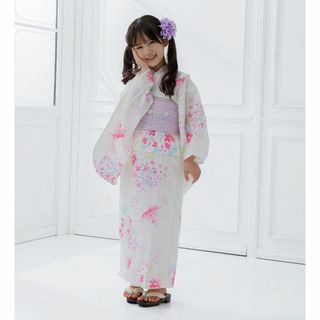 新品 浴衣 ゆかた セット 浴衣セット キッズ 子ども 白 蝶 花 130(甚平/浴衣)
