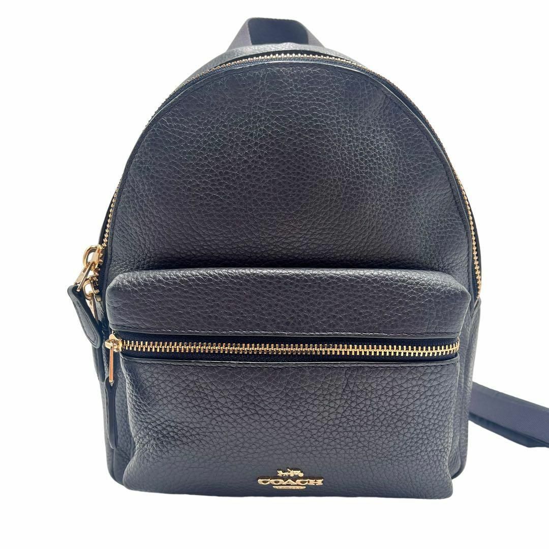 新品同様✨COACH コーチ ミニリュックサック シボ革 濃紺 金金具 新品同様✨COACH コーチ ミニリュックサック シボ革 濃紺 金金具