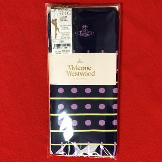ヴィヴィアンウエストウッド(Vivienne Westwood)のヴィヴィアンウエストウッドオーバーニー丈ソックス：ボーダードット柄・オーブ刺繍(ソックス)
