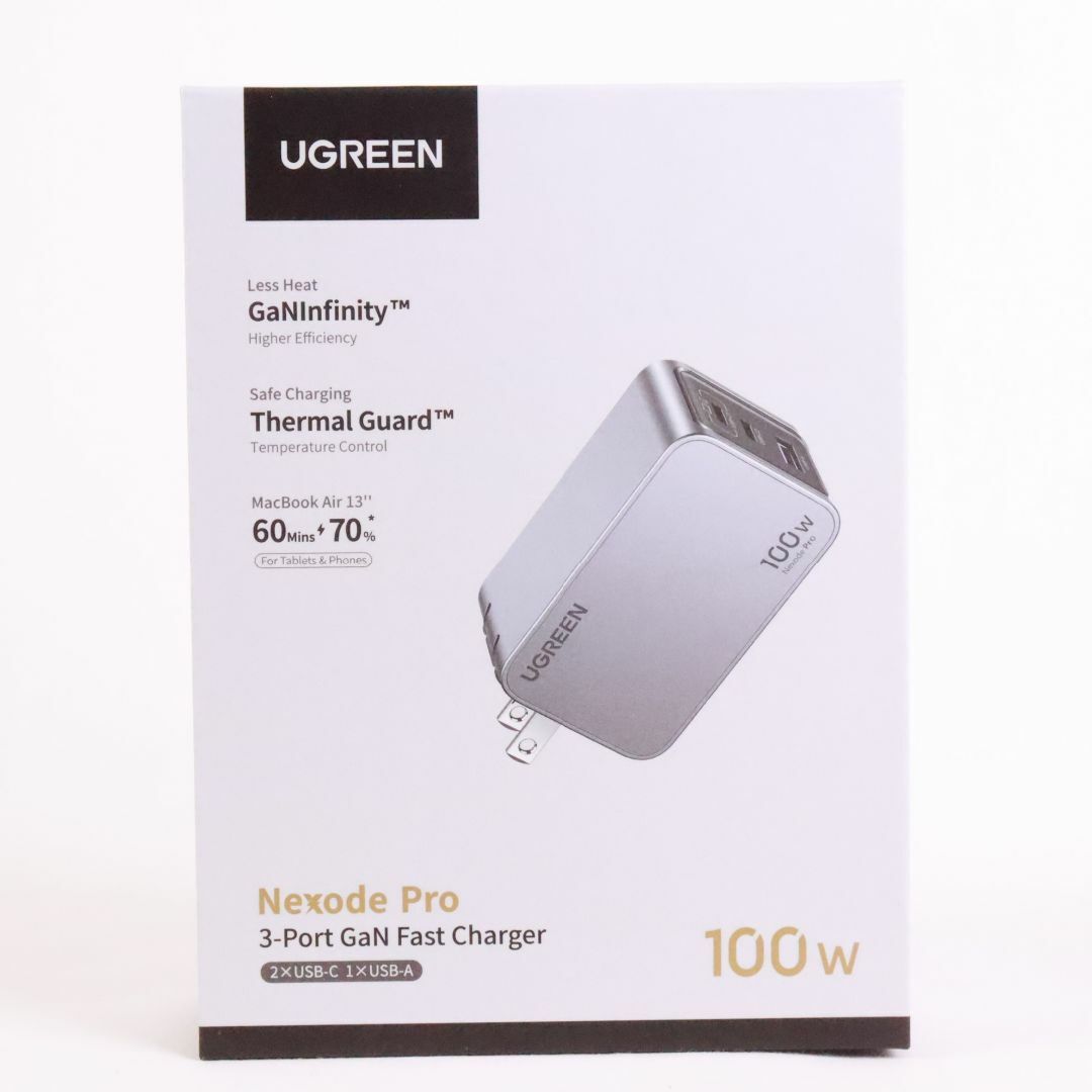 UGREEN - UGREEN　ユーグリーン Nexode Pro 100W 3ポート GaN充電器 GaN急速充電 USB-C充電器 Type-c 3台同時充電 USB-C*2 USB-A*1 GaNInfinity技術 MacBook Pro/Air Dell XPS iPad Mini/Pro iPhone15 Android Galaxy S10/S10+ PPS対応 type c急速充電器
