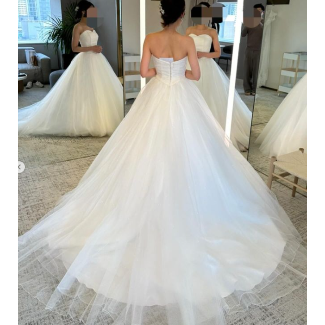 フランス風 ウェディングドレス ベアトップ ファスナー Aライン 結婚式/披露宴