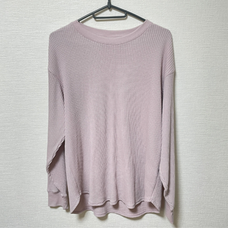 ユニクロ(UNIQLO)のUNIQLO ワッフルクルーネックT ピンク L ユニクロ(Tシャツ(長袖/七分))