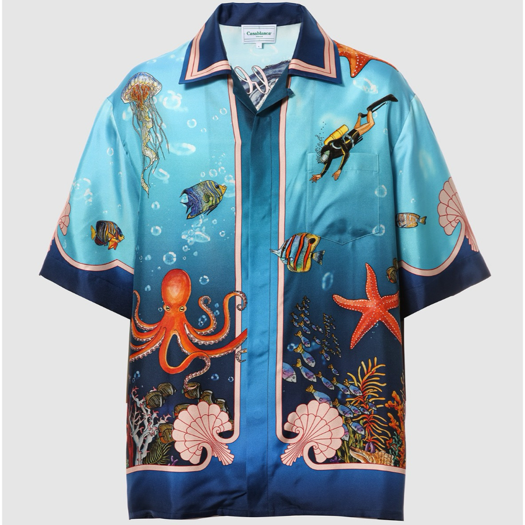 新品 Casablanca カサブランカ 半袖シャツ シルク100% クジラ 新品 Casablanca カサブランカ 半袖シャツ シルク100% クジラ