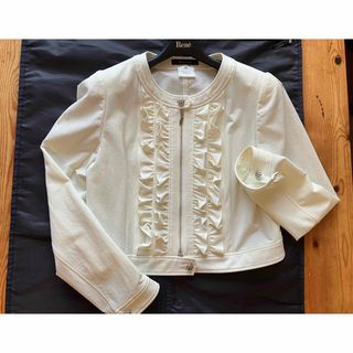 美品️ルネ Rene ノーカラージャケット デニム フリル ネイビー 36 美品️ルネ Rene ノーカラージャケット デニム フリル ネイビー 36