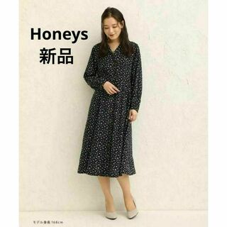 HONEYS - 新品 ハニーズ 春夏ドレス オフィス デート 前開きワンピース 羽織り 黒色 M