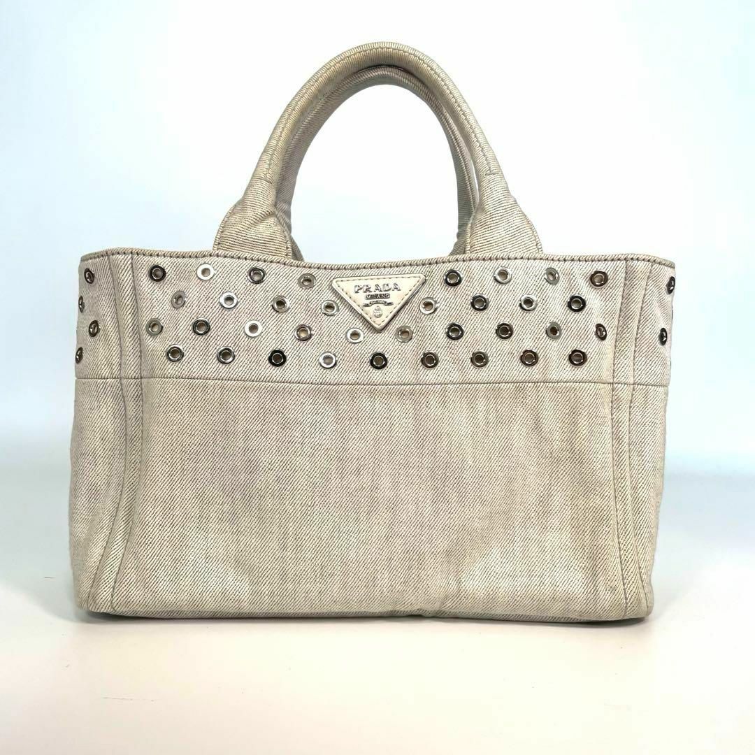 PRADA プラダ ホワイトデニム ハンドバッグ カナパ 三角ロゴ PRADA プラダ ホワイトデニム ハンドバッグ カナパ 三角ロゴ