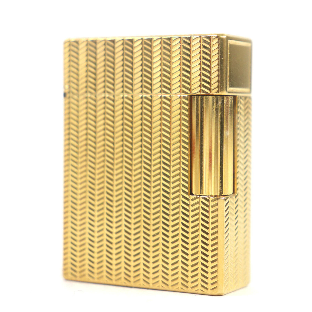 DUPONT - 美品□Dupont デュポン ライン1 ショート ヘリンボーン ローラー式 喫煙具 ガスライター ゴールド ケース付き フランス製 メンズ 着火確認済み