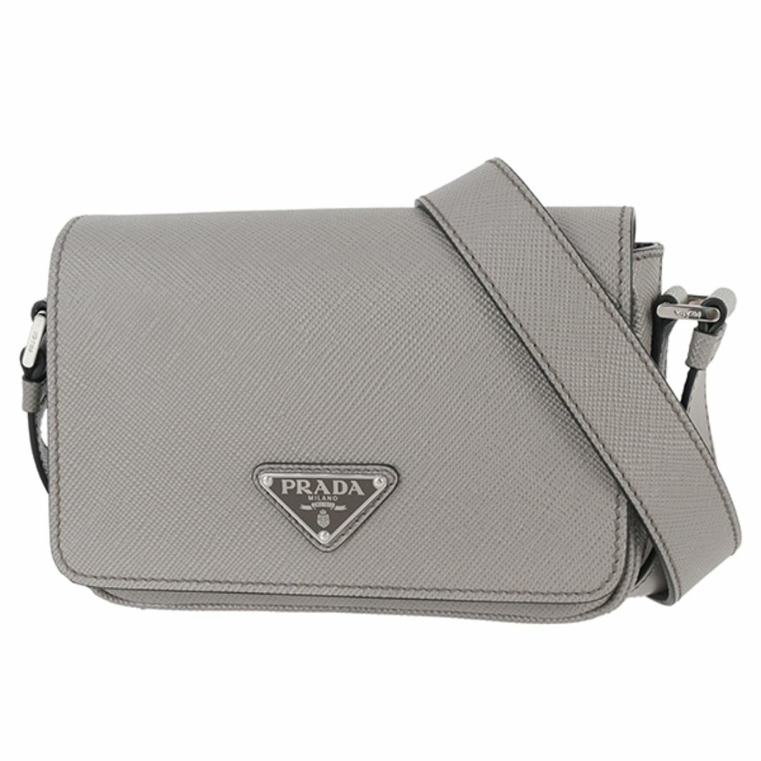 PRADA - プラダ ショルダーバッグ サフィアーノレザー グレー PRADA - プラダ ショルダーバッグ サフィアーノレザー グレー