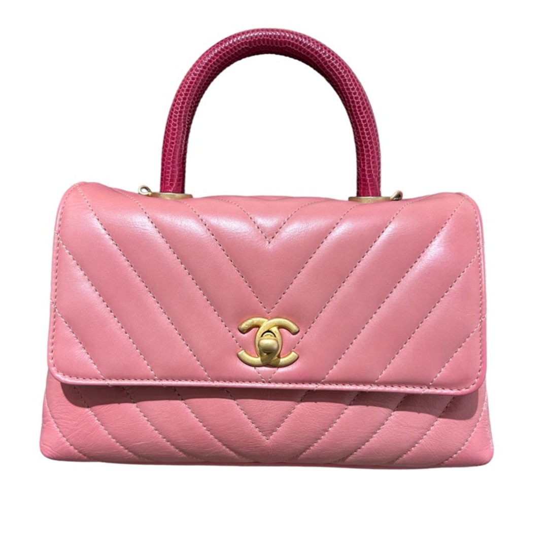 CHANEL - 　シャネル CHANEL ココハンドルXS Vステッチ ピンク/GD金具 カーフスキン/リザード レディース ハンドバッグ