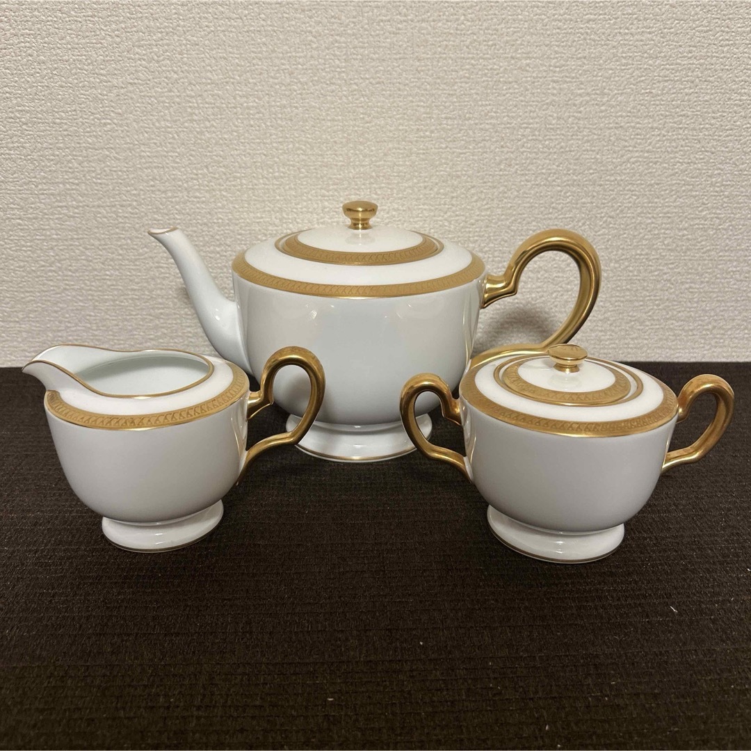 大倉陶園 片葉金蝕 ティーポット シュガーポット クリーマー 大倉陶園 片葉金蝕 ティーポット シュガーポット クリーマー