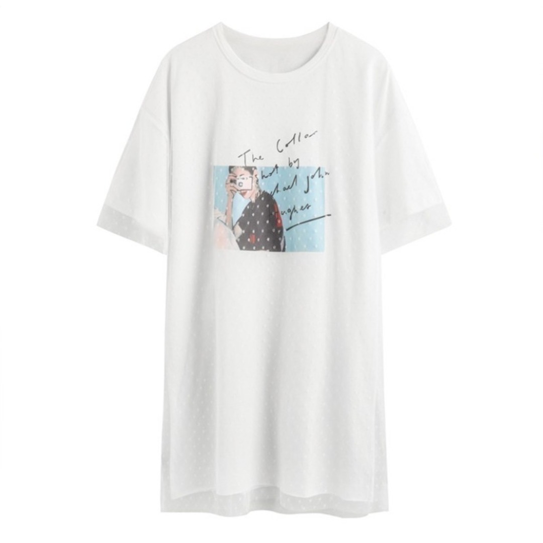 【即購入OK】ドット チュール Tシャツ ワンピース XL チュニック 可愛い  レディースのワンピース(ひざ丈ワンピース)の商品写真