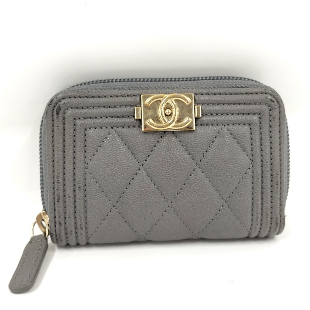 CHANEL - CHANEL ボーイシャネル コインケース レザー グレーの CHANEL - CHANEL ボーイシャネル コインケース レザー グレーの