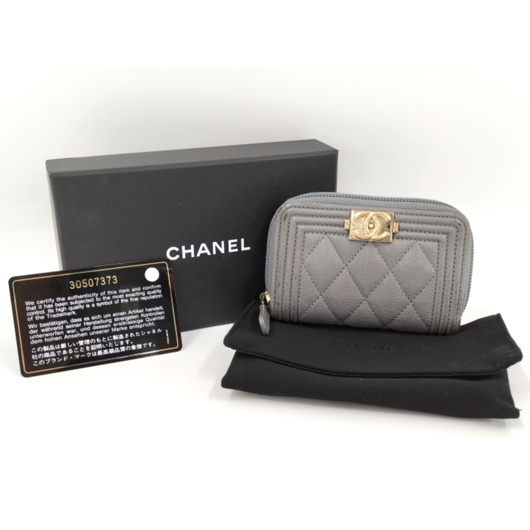 CHANEL - CHANEL ボーイシャネル コインケース レザー グレーの CHANEL - CHANEL ボーイシャネル コインケース レザー グレーの
