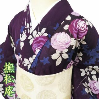 夏物 浴衣 小紋 着物 中古 ポリエステル カジュアル 撫松庵 花 夏物 浴衣 小紋 着物 中古 ポリエステル カジュアル 撫松庵 花