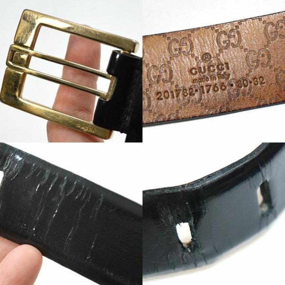 GUCCI - グッチ□ロゴ入りバックル裏GG柄レザーベルト 80サイズ GUCCI - グッチ□ロゴ入りバックル裏GG柄レザーベルト 80サイズ