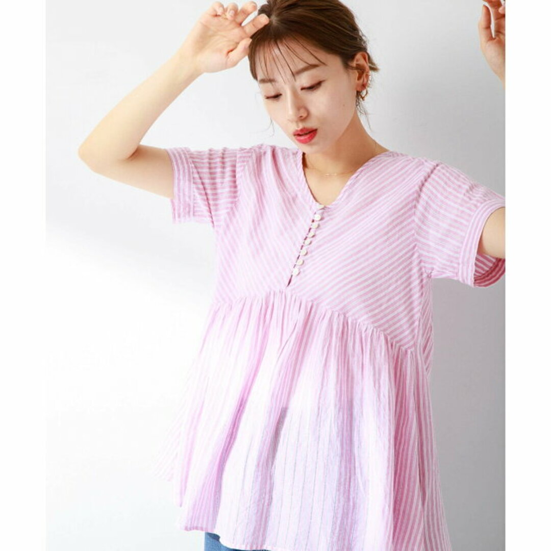Sonny Label(サニーレーベル)の【ラズベリー】ドビーストライプコットンブラウス レディースのトップス(シャツ/ブラウス(長袖/七分))の商品写真