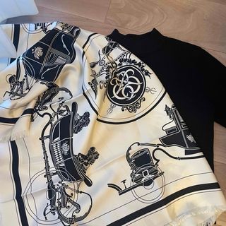 エルメス(HERMES)のHERMES  エルメス シルクスカーフ カレH80 フリンジ エクスリブリス(バンダナ/スカーフ)