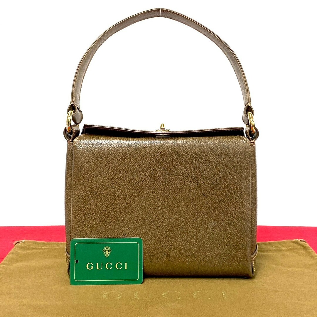 GUCCI - 極 美品 GUCCI オールドグッチ ヴィンテージ ピグスキン レザー ターンロック 金具 ミニ ハンドバッグ ブラウン 24948