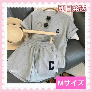 ルームウェア セットアップ 半袖 短パン 部屋着 夏 グレー Mサイズ(ルームウェア)