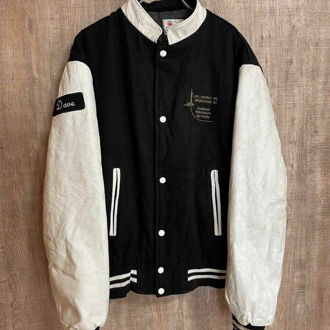 CANADA SPORTSWEAR カナダスポーツ スタジャン 異素材切替 白黒 CANADA SPORTSWEAR カナダスポーツ スタジャン 異素材切替 白黒