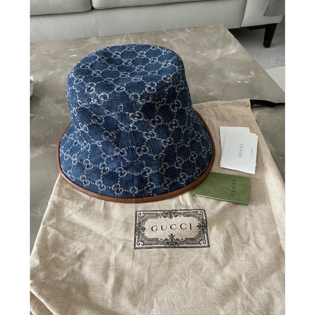 GUCCI - Gucci グッチGG柄 デニム バケットハット ネービー GUCCI - Gucci グッチGG柄 デニム バケットハット ネービー