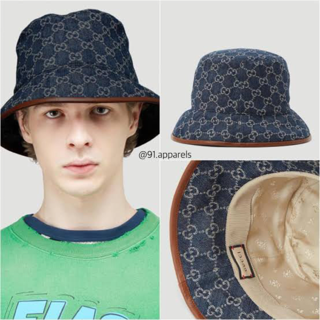 GUCCI - Gucci グッチGG柄 デニム バケットハット ネービー GUCCI - Gucci グッチGG柄 デニム バケットハット ネービー