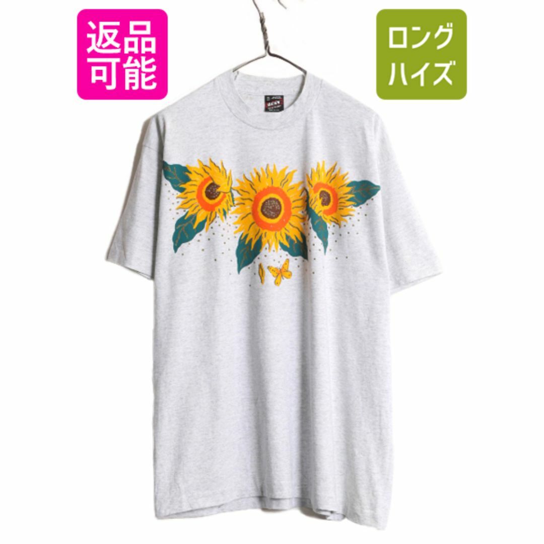 90s USA製 ひまわり アート イラスト プリント Tシャツ メンズ 90s USA製 ひまわり アート イラスト プリント Tシャツ メンズ