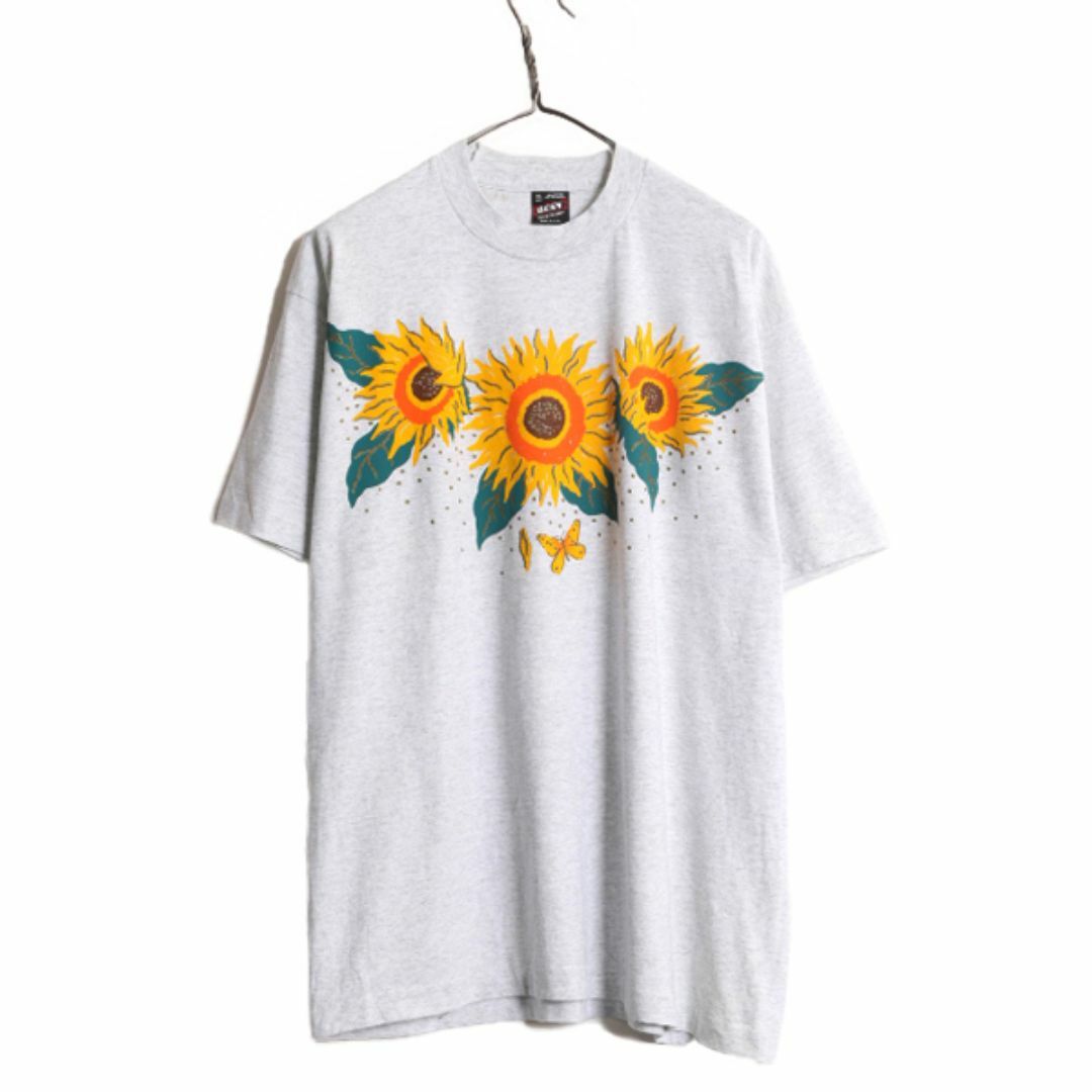 90s USA製 ひまわり アート イラスト プリント Tシャツ メンズ 90s USA製 ひまわり アート イラスト プリント Tシャツ メンズ