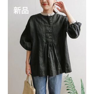 アーバンリサーチドアーズ(URBAN RESEARCH DOORS)の新品 アーバンリサーチ ドアーズ バイカラーリネンブラウス ブラック(シャツ/ブラウス(長袖/七分))