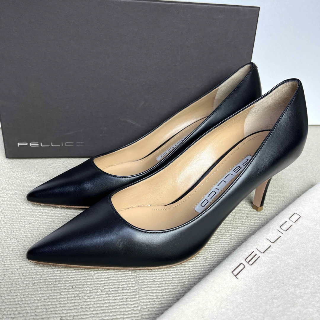 PELLICO ブラック ポインテッドトゥシューズ 美品】PELLICO 黒 ポインテッドトゥ シューズ 36.5